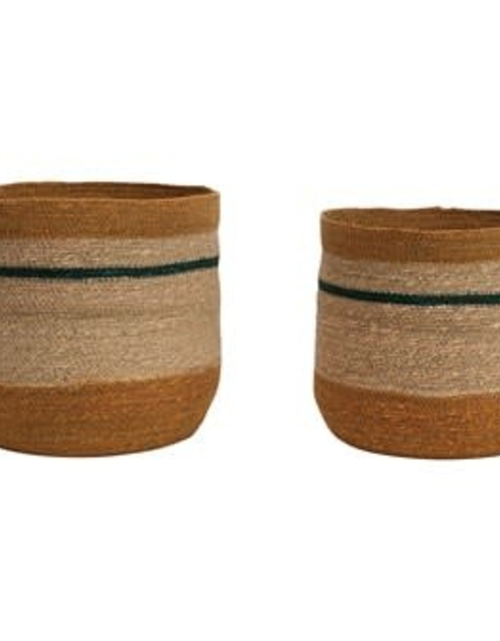 Small Seagrass Basket with Green Stripe D10" H10"