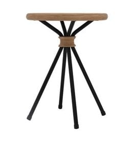 Rattan Stool with Black Metal Legs D10" H18"