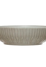 White Debossed Stoneware Bowl D13" H3.75"