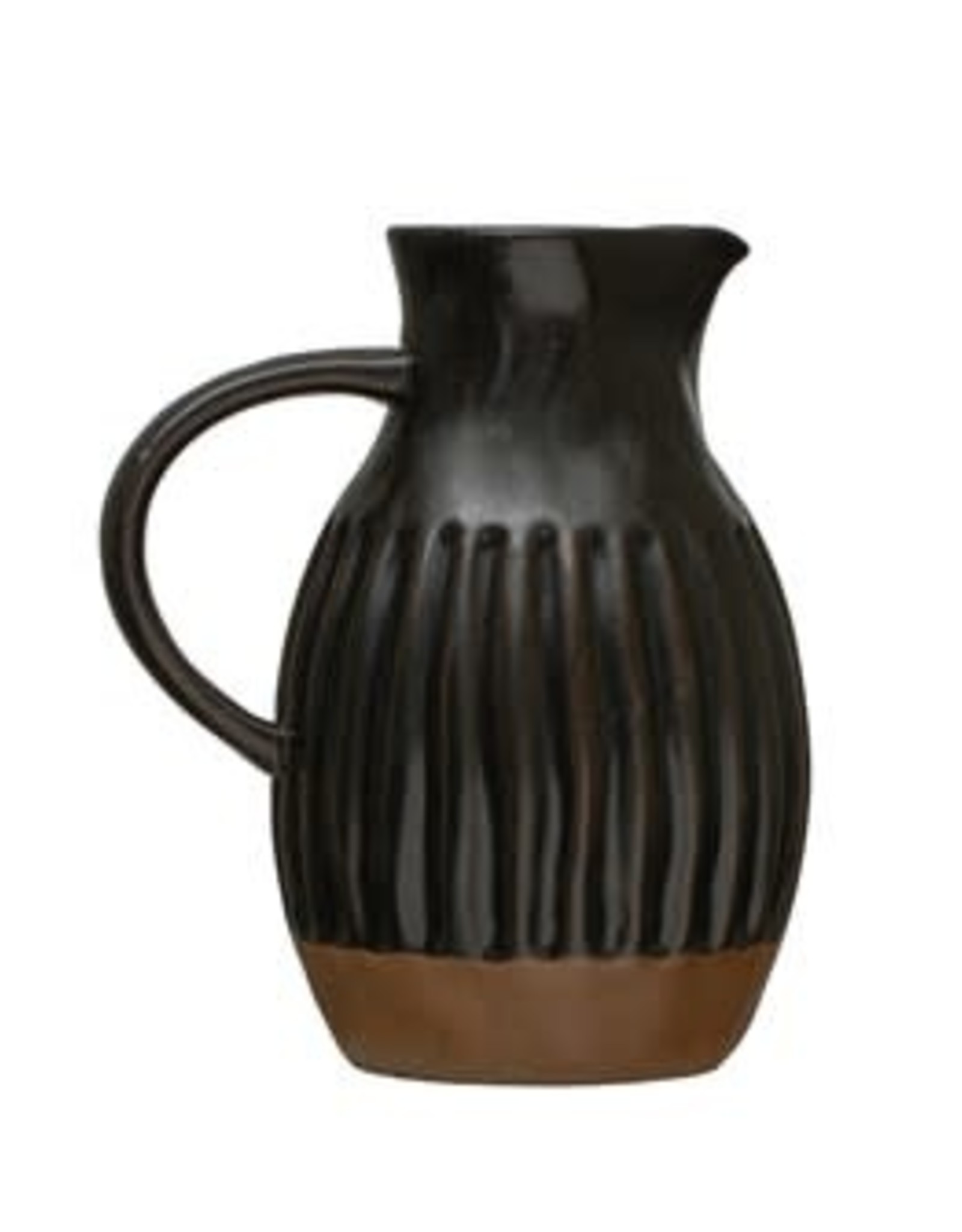 Matte Black Ribbed Stoneware Pitcher 30oz H7"