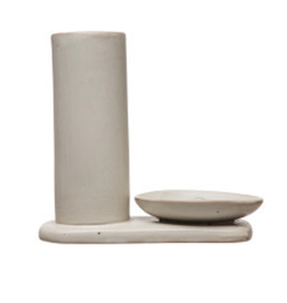 White Stoneware Incense Dish/Holder L4.75" W2.75" H4.25"