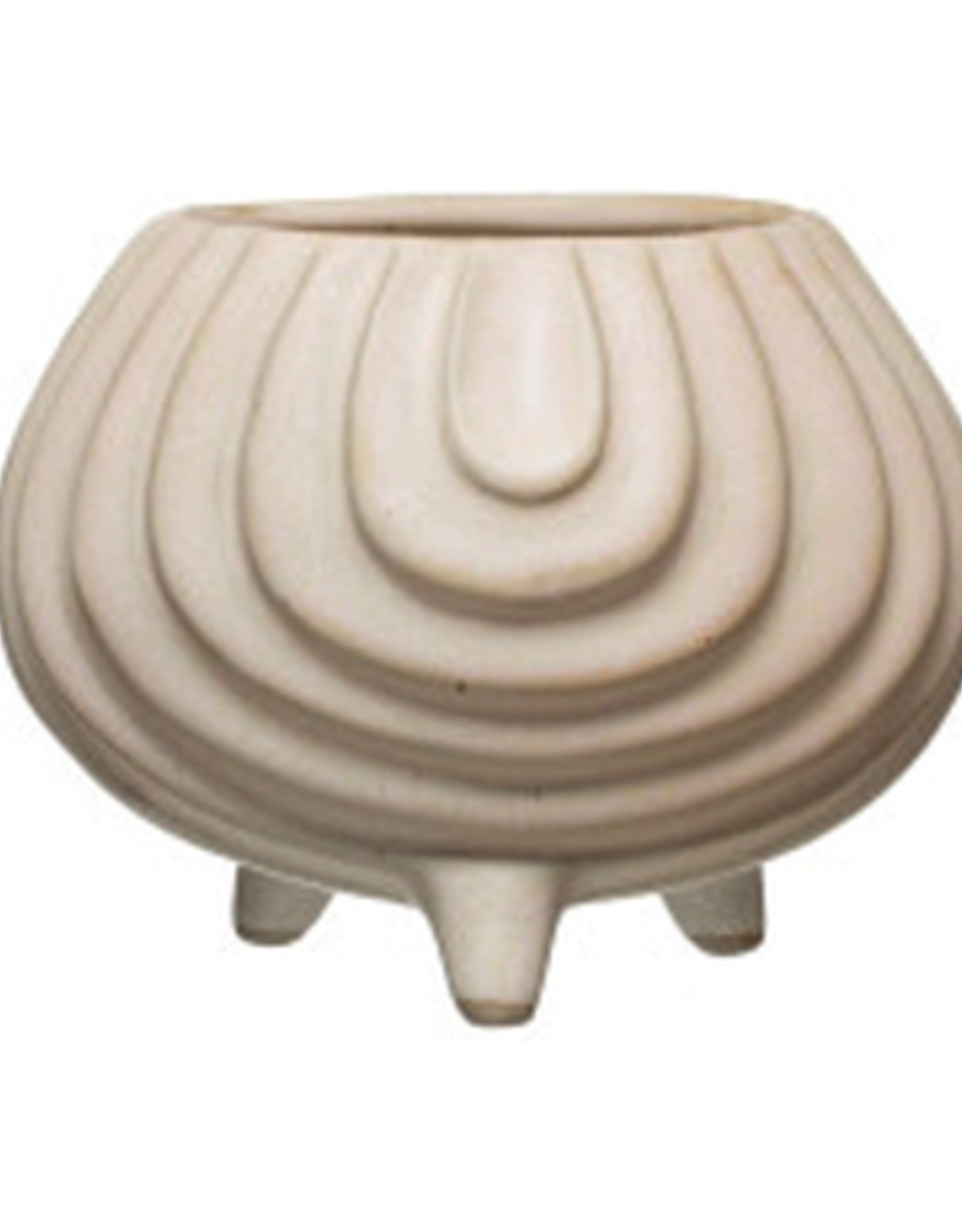 White Stoneware with Debossed Curves Footed Planter H4"