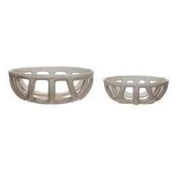 Small White Stoneware Basket D6" H2.25"