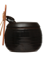 Black Jar with Lid and Spoon D4.75" H4.25"
