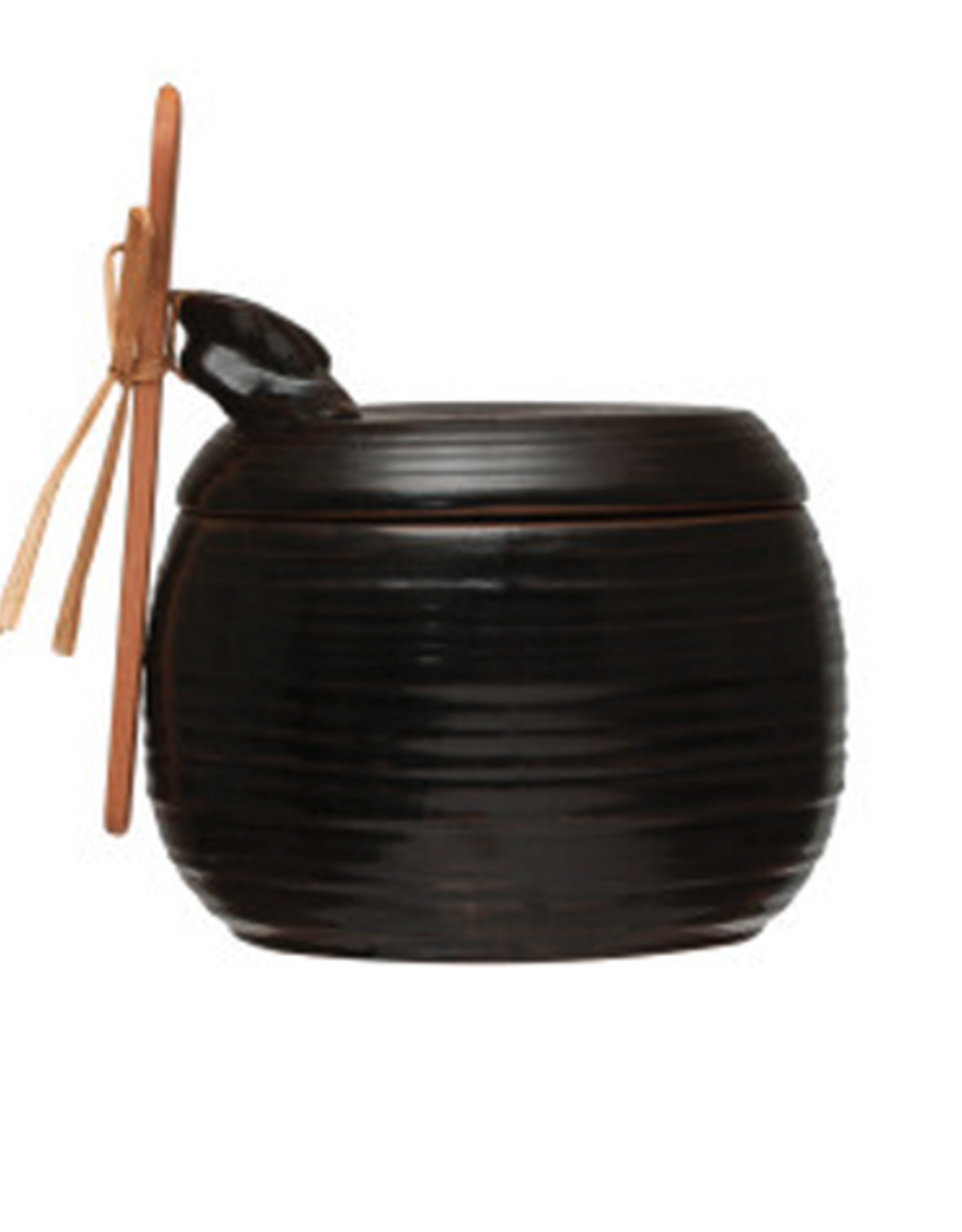 Black Jar with Lid and Spoon D4.75" H4.25"
