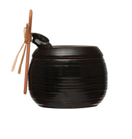 Black Jar with Lid and Spoon D4.75" H4.25"