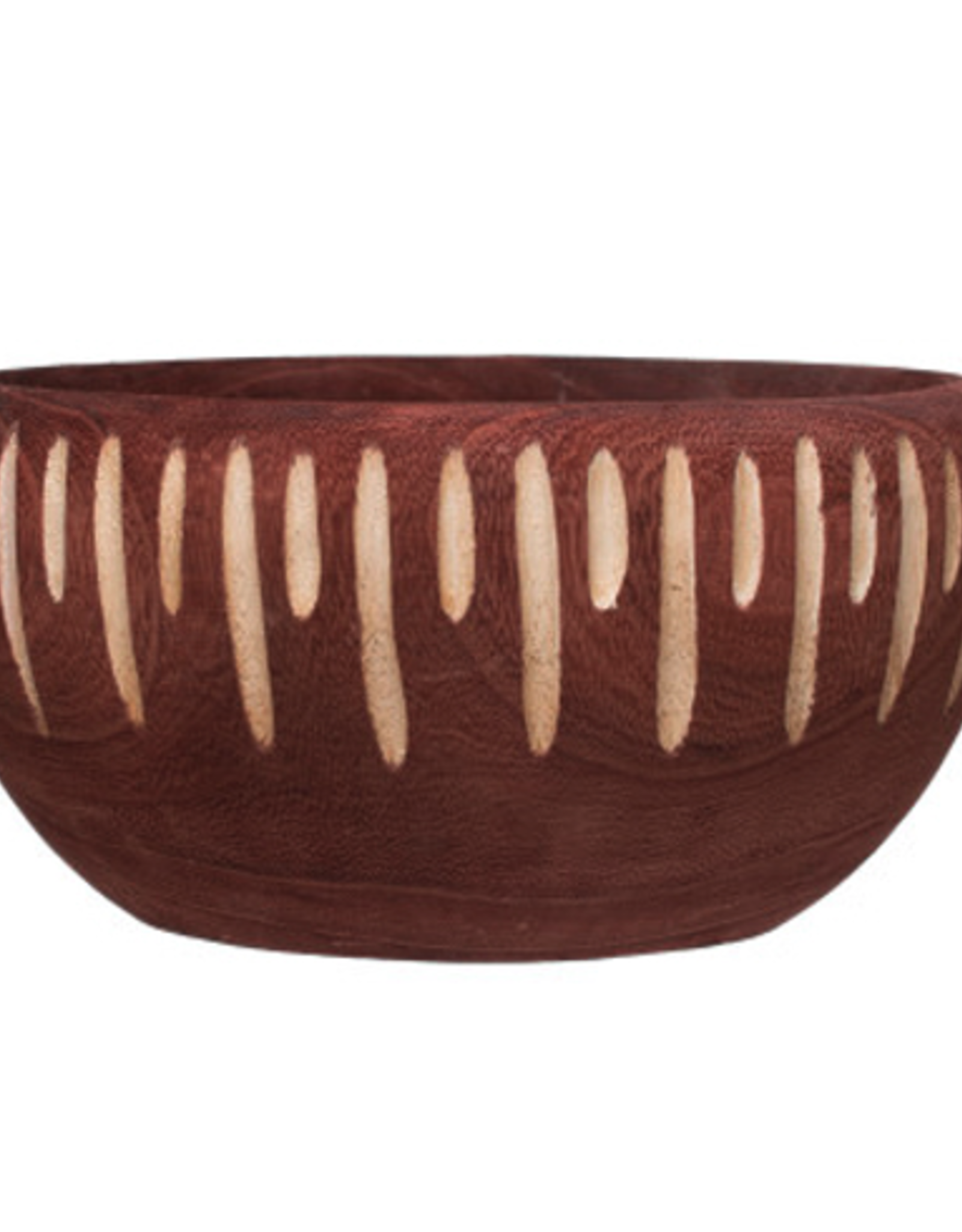 Sienna Colour Paulownia Wood Carved Bowl D11.75"