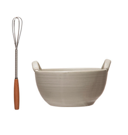 Cream Stoneware Bowl with Whisk D6.25"