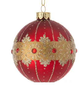 Red Matte Glass Ball with Cabochons Ornament D3"