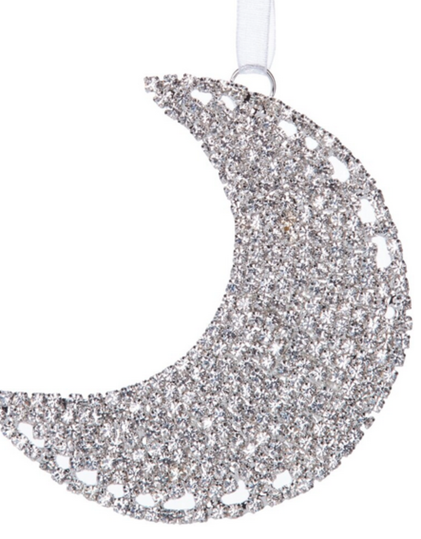 Shiny SilverRhinestone Crescent Moon Ornament 3"