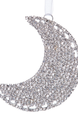 Shiny Silver Rhinestone Crescent Moon Ornament 4"