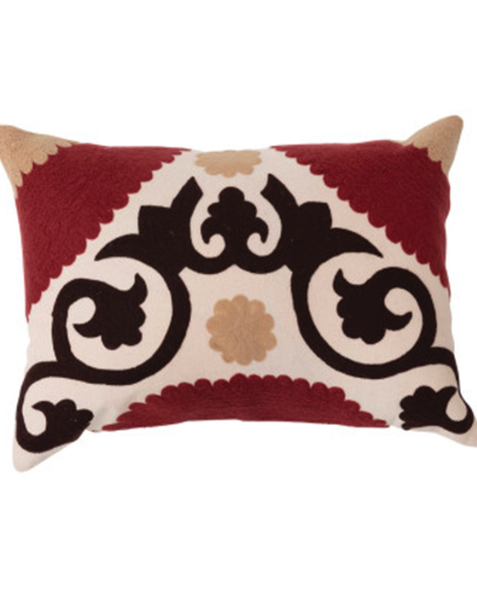 Cotton Suzani Embroidered Lumbar Pillow L20" W14"