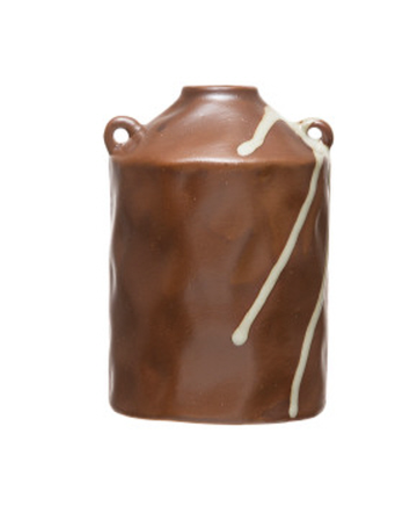 Brown Stoneware Vase with Handles H5.25"