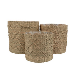Small Seagrass Basket with Diamond Pattern D9.4" H8.4"