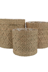 Large Seagrass Basket with Diamond Pattern D13" H12"