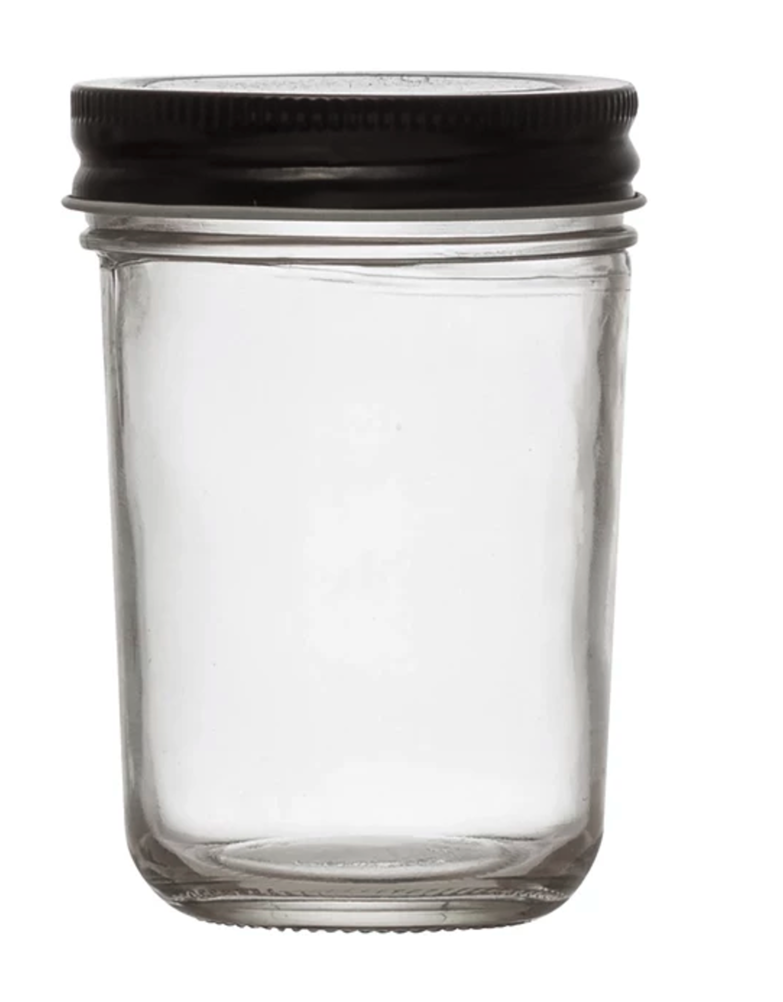 Tall 8oz Glass Jar with Black Metal Lid H4.25"