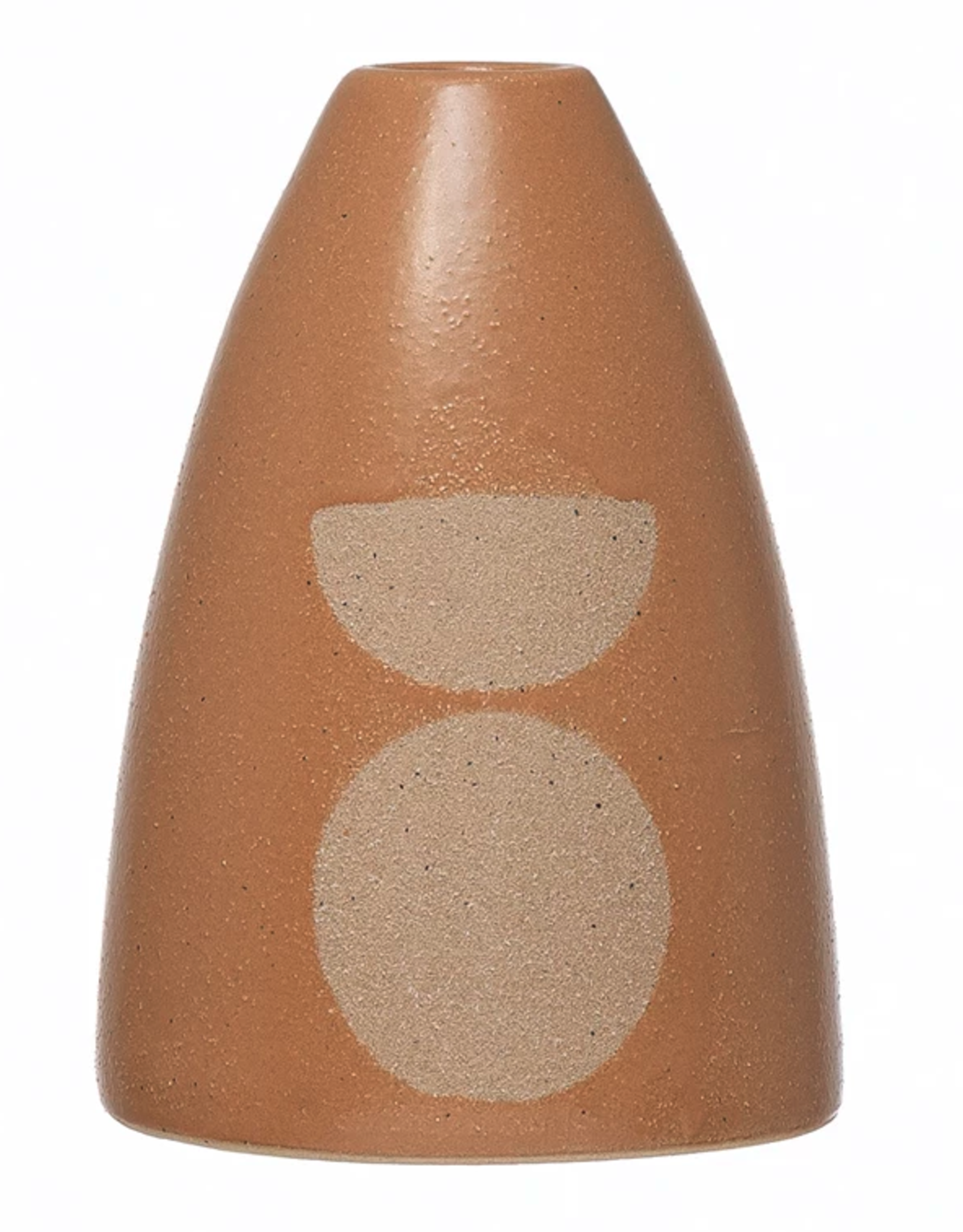 Tan Stoneware Taper Holder with Circles H5.25"