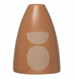 Tan Stoneware Taper Holder with Circles H5.25"