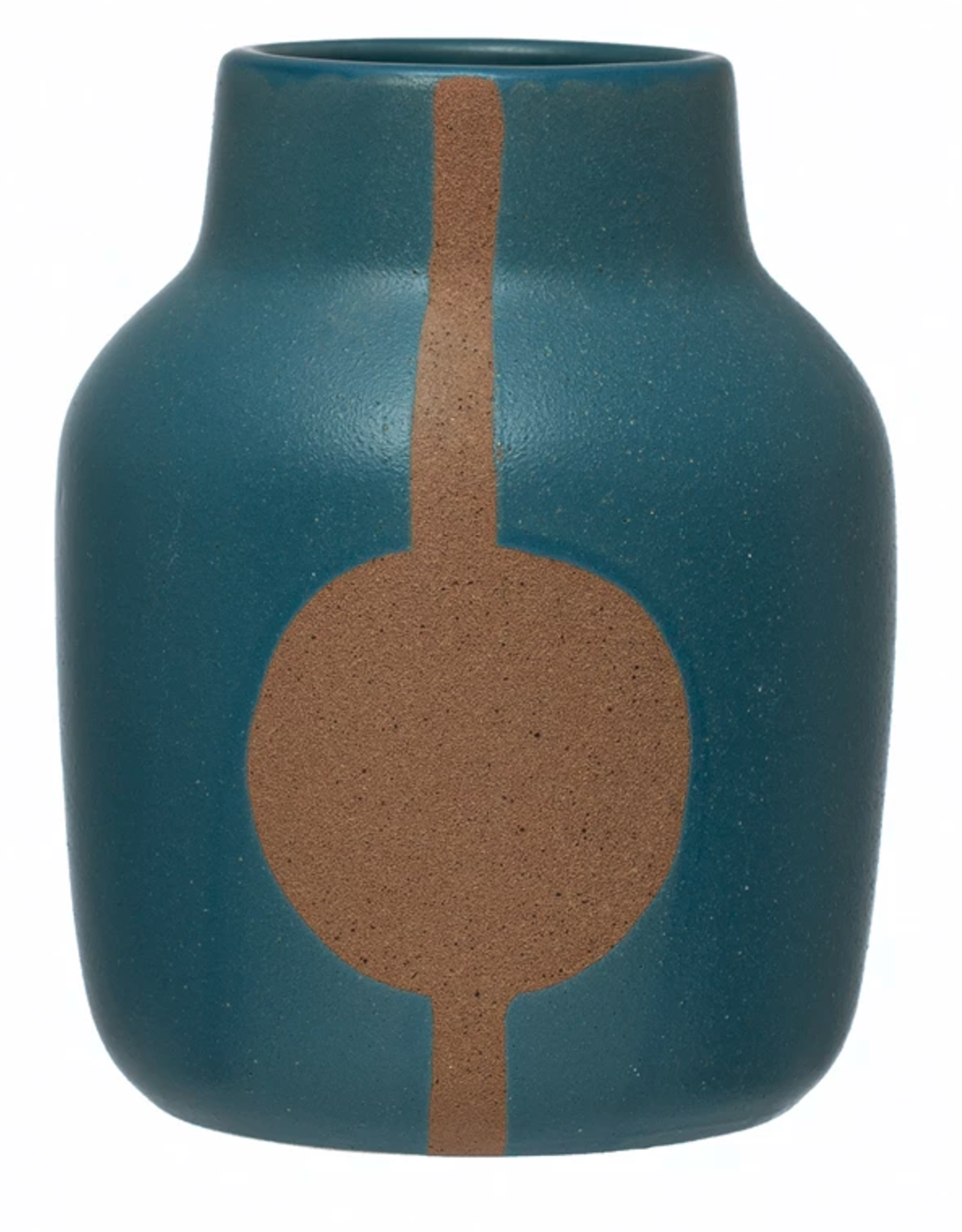 Blue Stoneware Vase with Abstract Design H7.5"