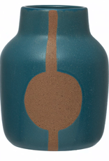 Blue Stoneware Vase with Abstract Design H7.5"