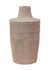 Large Hand Carved Mango Wood Vase D8" H16"