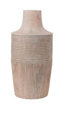Small Hand Carved Mango Wood Vase D7" H13"