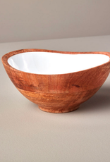 Medium Madras Wood and Enamel Bowl L7"  W6"  H3.5”