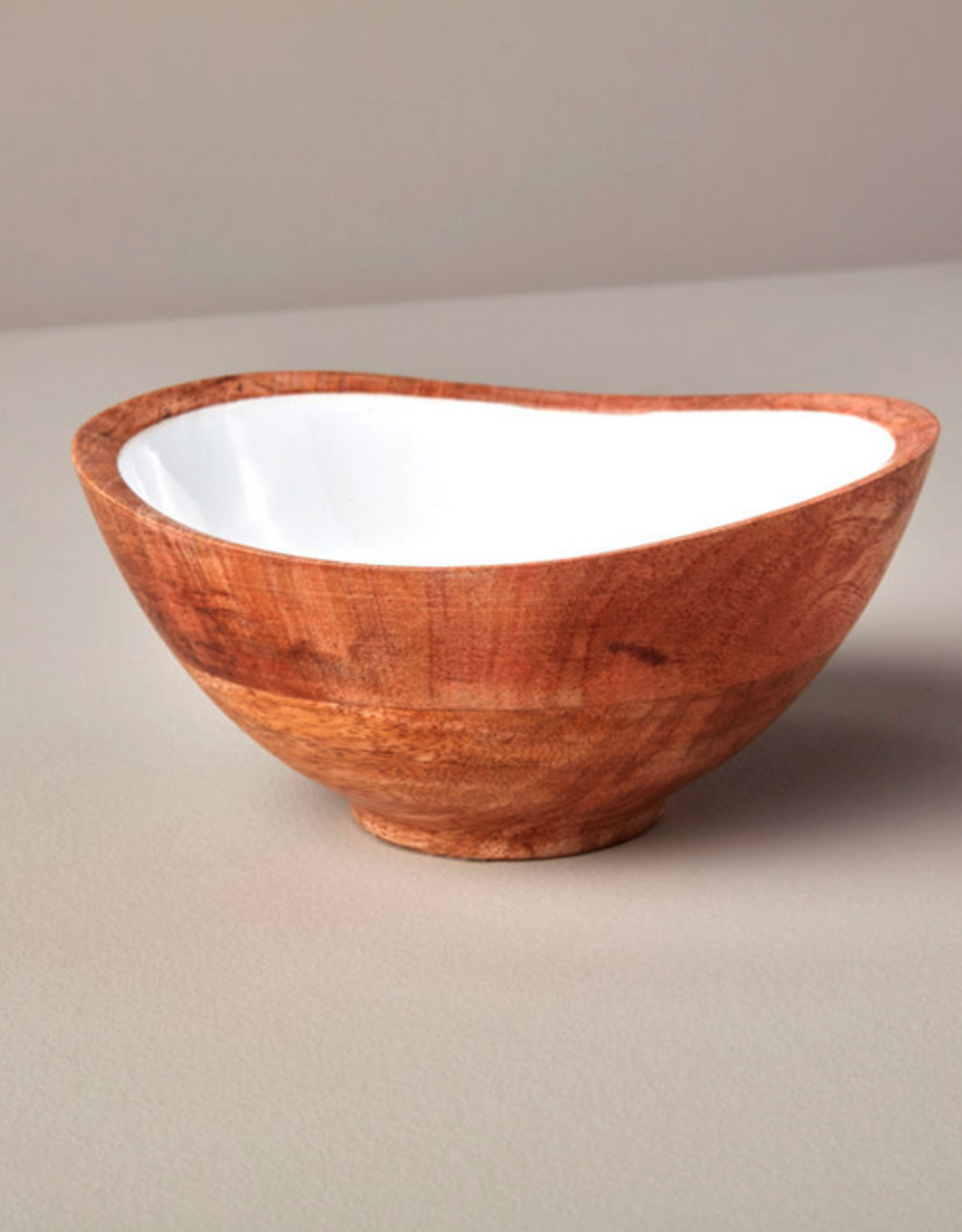 Medium Madras Wood and Enamel Bowl L7"  W6"  H3.5”