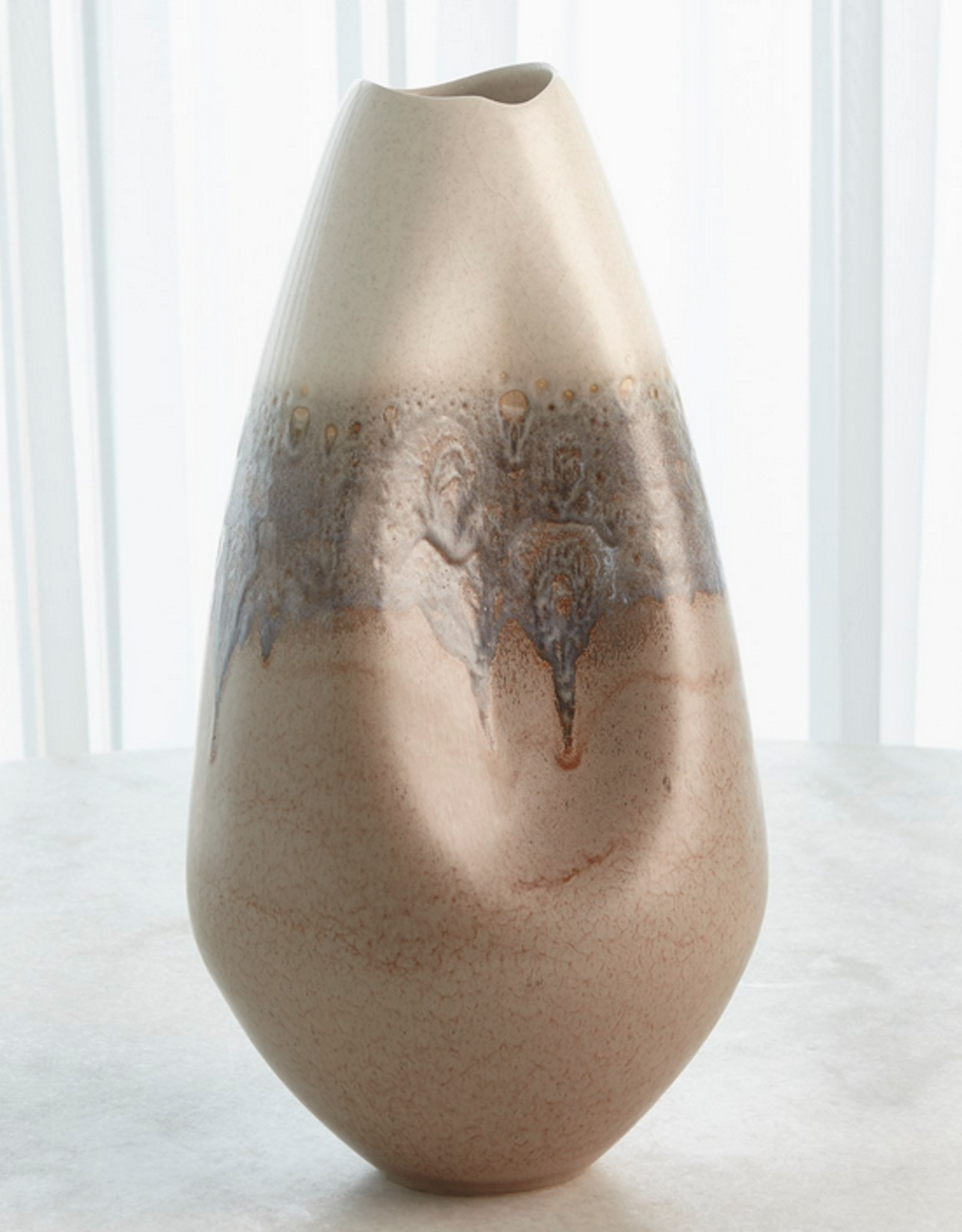Large Cream Rises Dented Vase H18.5"