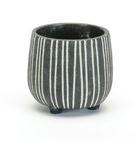 Large Round Black Pot with White Lines D5.5"