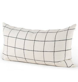 Suzanne White & Black Square Pattern Pillow L26" W14"