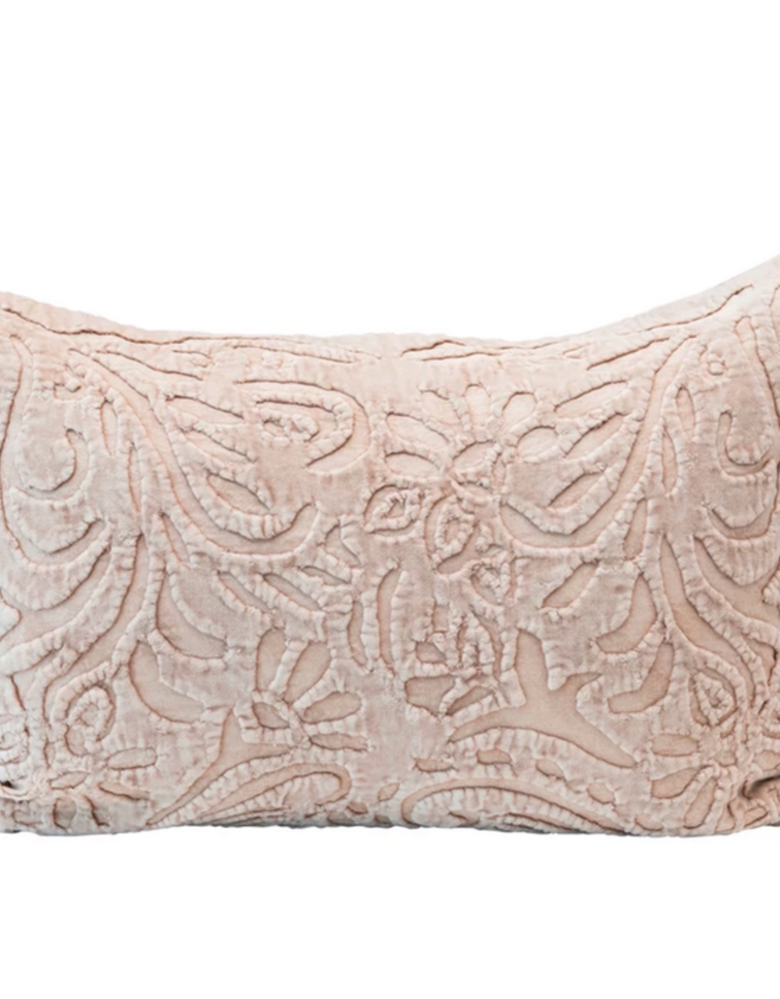 Cream Cotton Velvet Lumbar Pillow with Cutwork L24" W16"