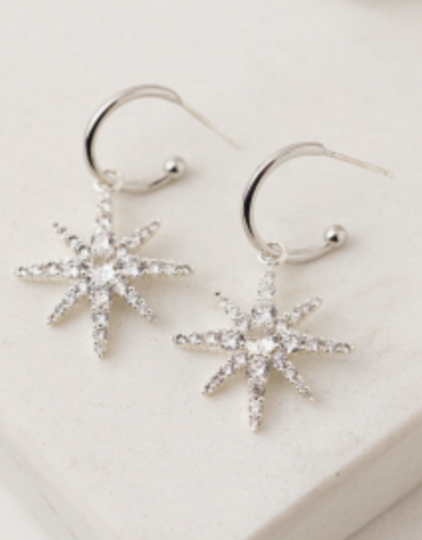 Silver Etoile Star Hoop Earrings Reg $95 Now $65
