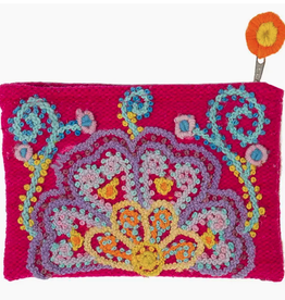 Comina Pink Floral Embroidered Wool Pouch