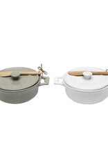 Brie Baker with Lid and Spreader D7" H3" Set of 2