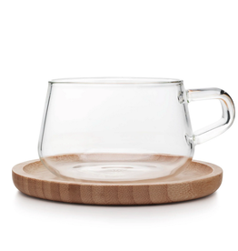 Clear Classic Office Mug with Bamboo Saucer