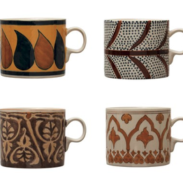 Handpainted Stoneware Mug with Pattern 16oz - 4 Assorted