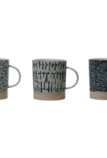 Blue and Cream Handstampled Stoneware Mug 16oz - Assorted