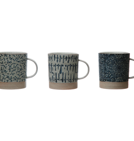 Blue and Cream Handstampled Stoneware Mug 16oz - Assorted