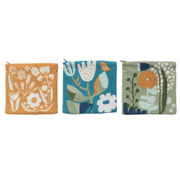 Square Cotton Printed Zip Food Pouch L7" - Assorted