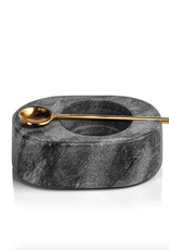 Gray Marble Salt Bowl with Gold Spoon