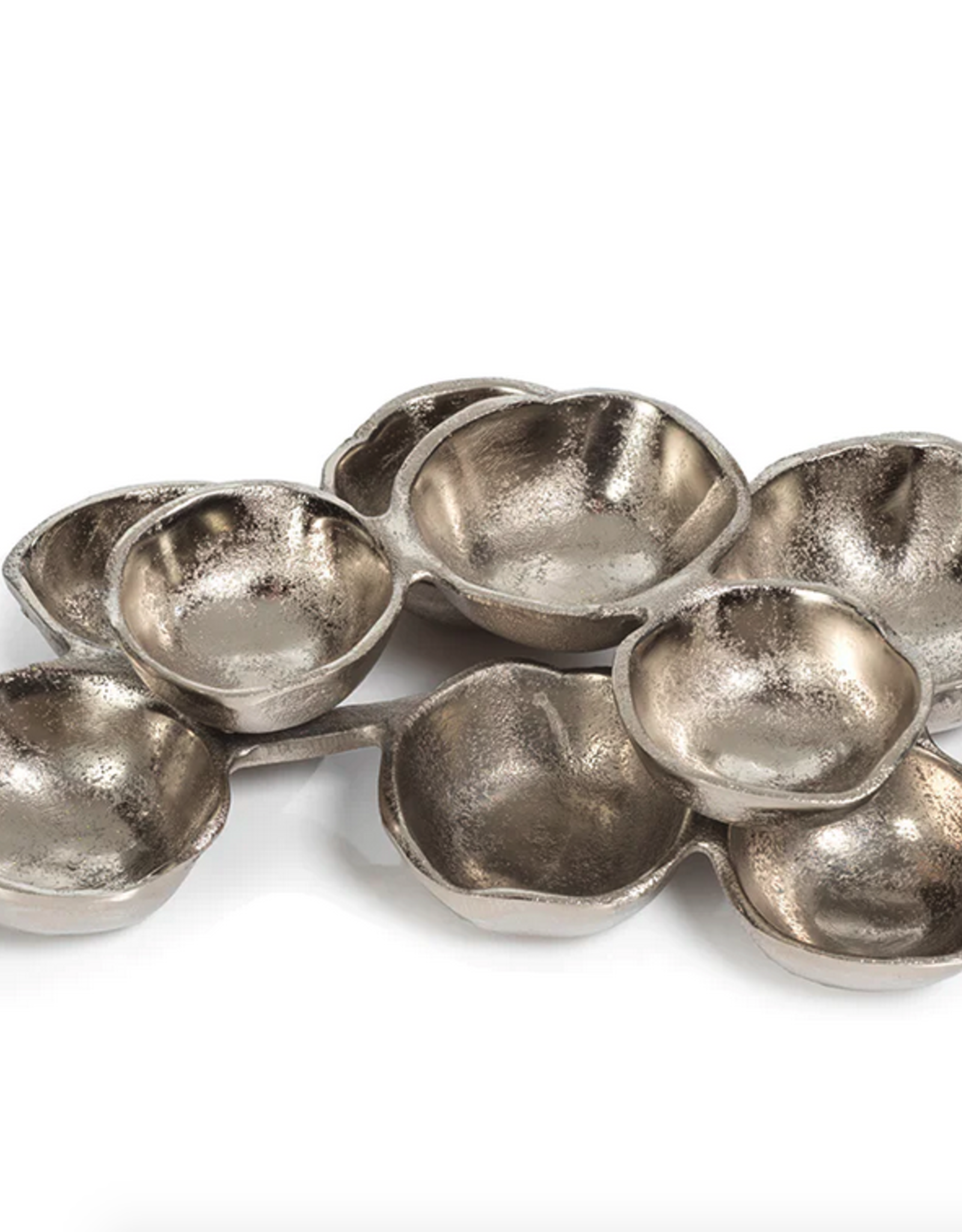 Cluster of 9 Round Nickel Serving Bowls