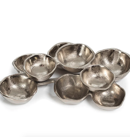 Cluster of 9 Round Nickel Serving Bowls