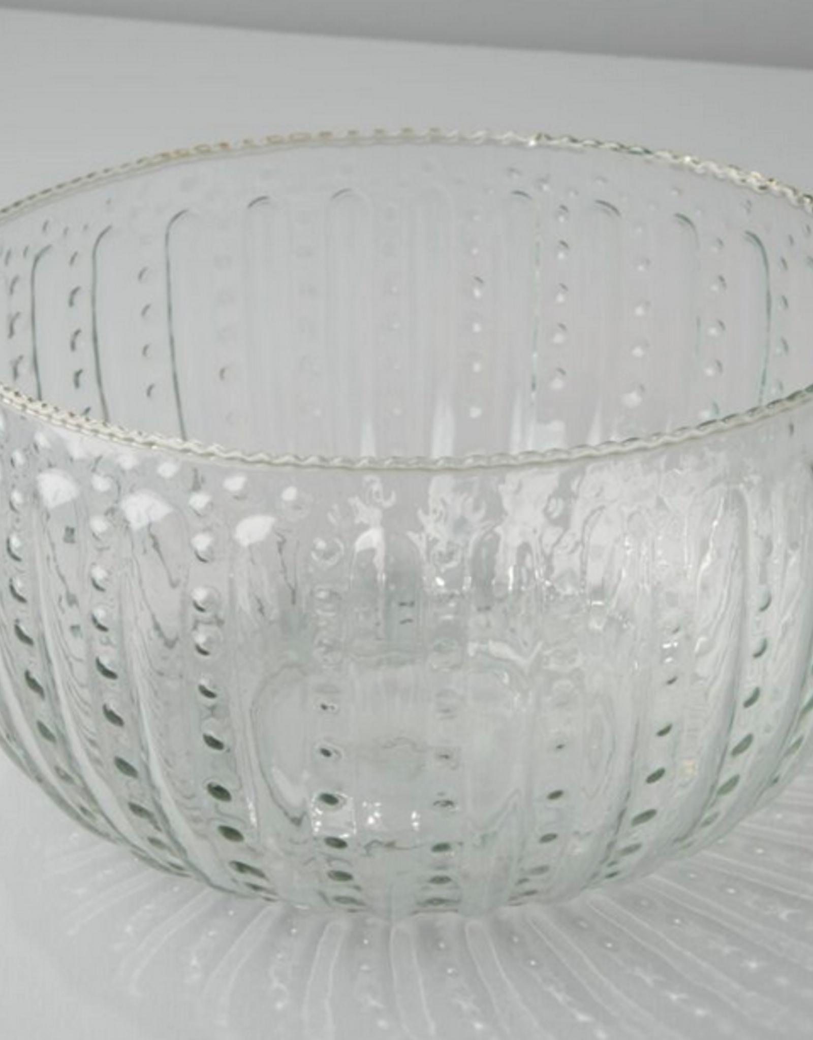 Large Ruffle Glass Lines Bowl D9.5" H5.5"