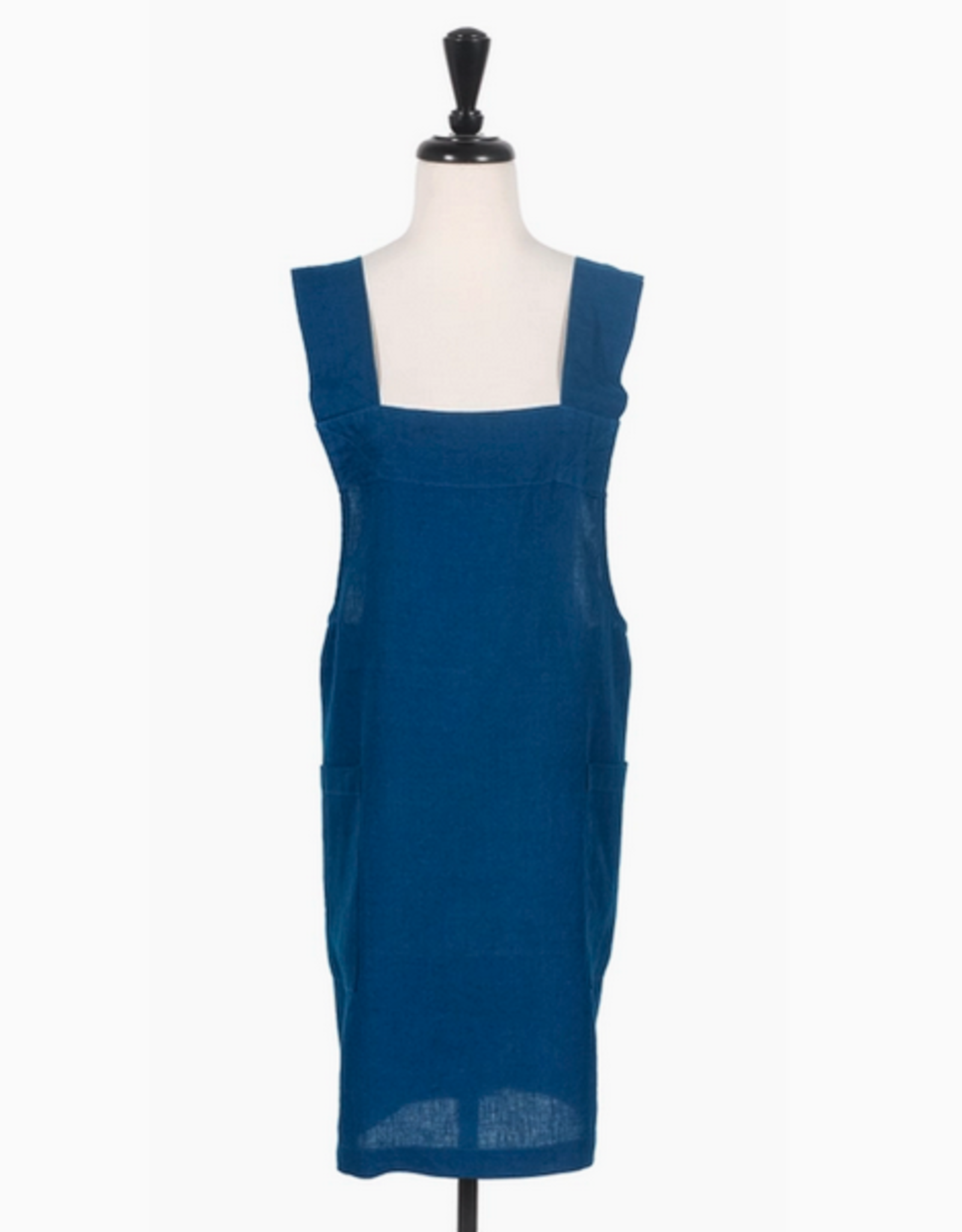 Navy Stone Washed Linen Cross Back Smock Apron