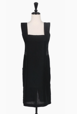 Black Stone Washed Linen Cross Back Smock Apron
