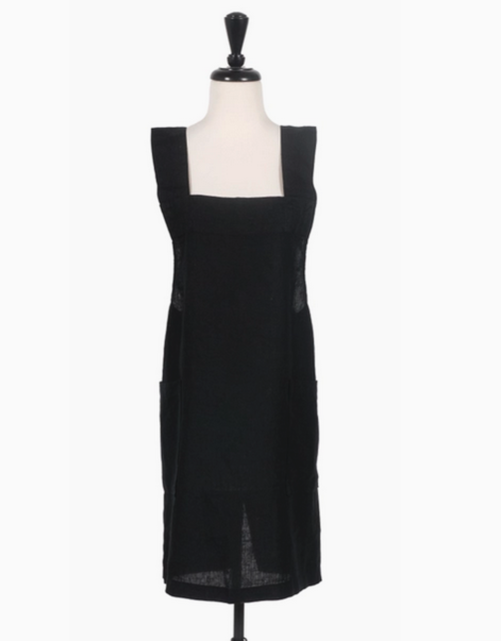 Black Stone Washed Linen Cross Back Smock Apron