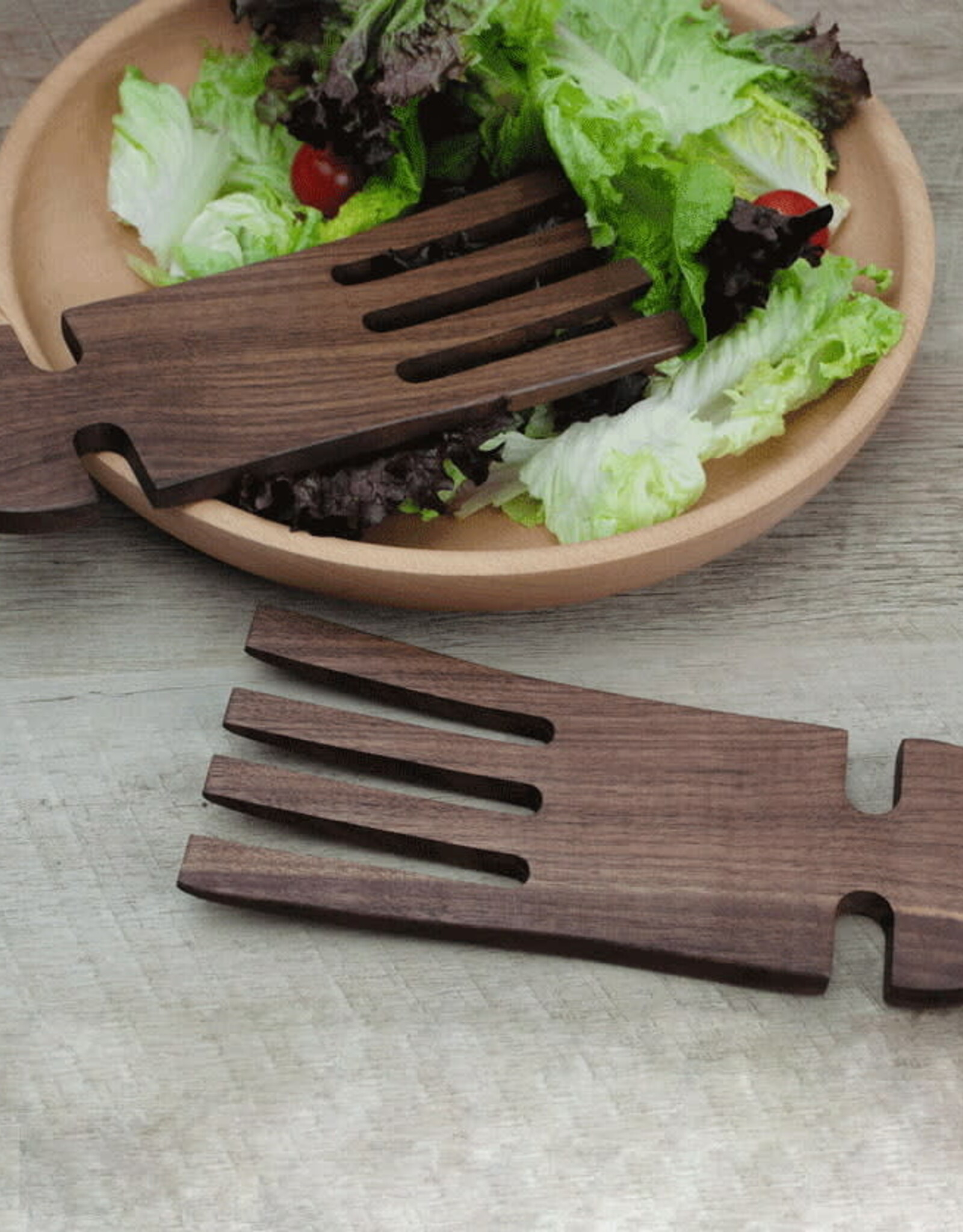 Walnut Wood Salad Hands 9"