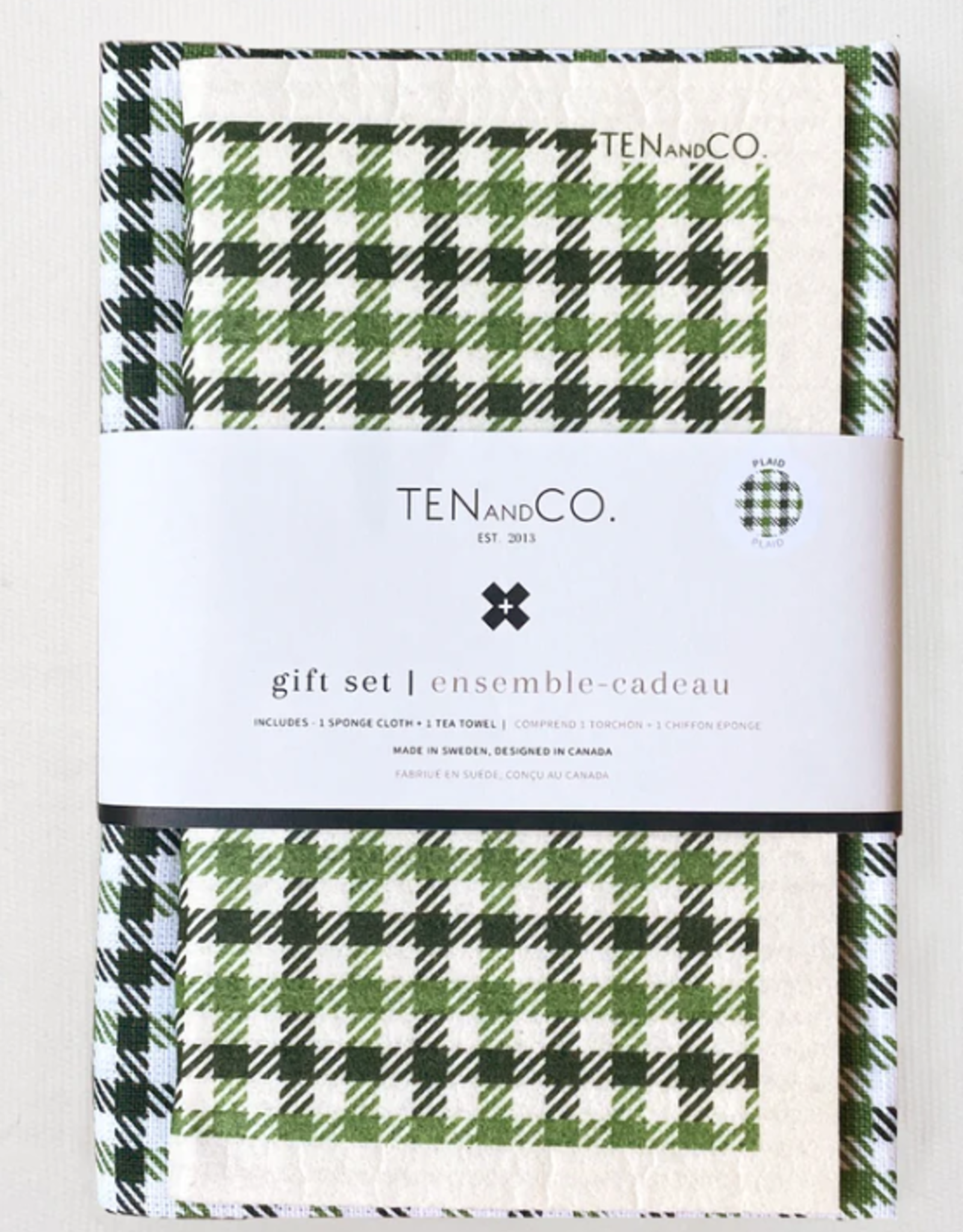 Plaid Green Tea Towel & Sponge Cloth Gift Set