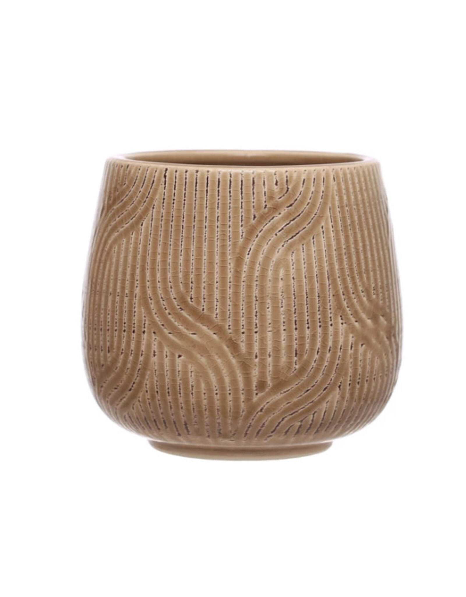 Brown Debossed Stoneware Planter D5.25”